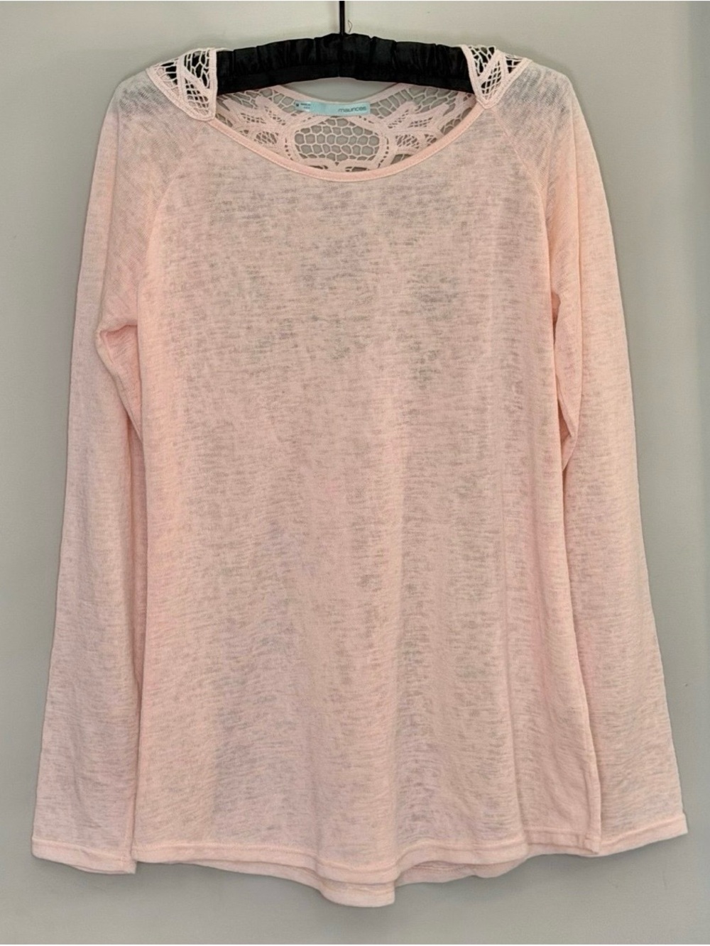 Maurices Crochet Lace Back Long Sleeve Slub Knit Top Boho